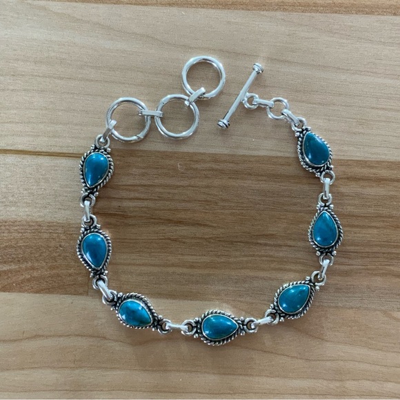 Chrysocolla Solid 925 Sterling Silver Bracelet - Picture 2 of 6